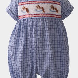 Rachel Riley Checkered Smocked Rocking Horse Jon Jon